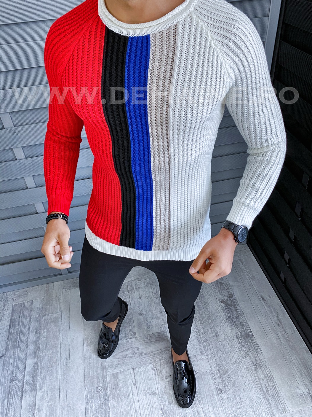Pulover barbati gros slim fit alb t3578 i15-5
